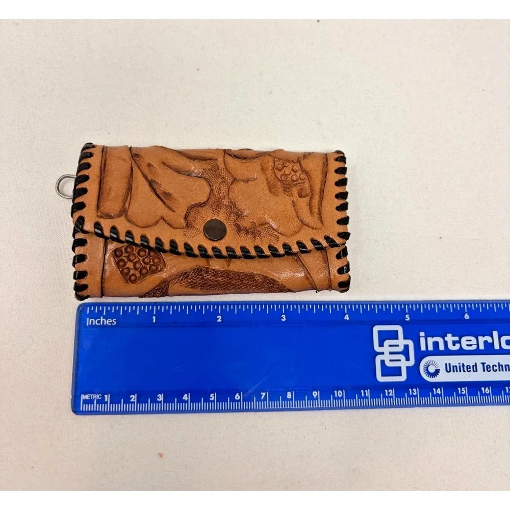 Vintage Hand Tooled Leather Key Holder Case 6 Hook Floral Western Brown Wallet